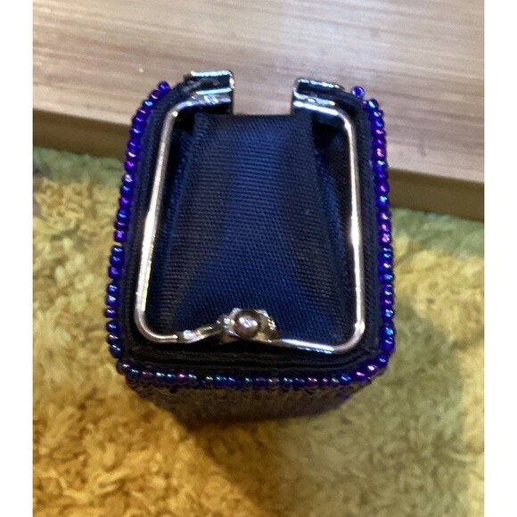 Beaded Coin Purse Far Nine Floral Blue & Pink Mini Lipstick Case Vintage - Picture 5 of 6